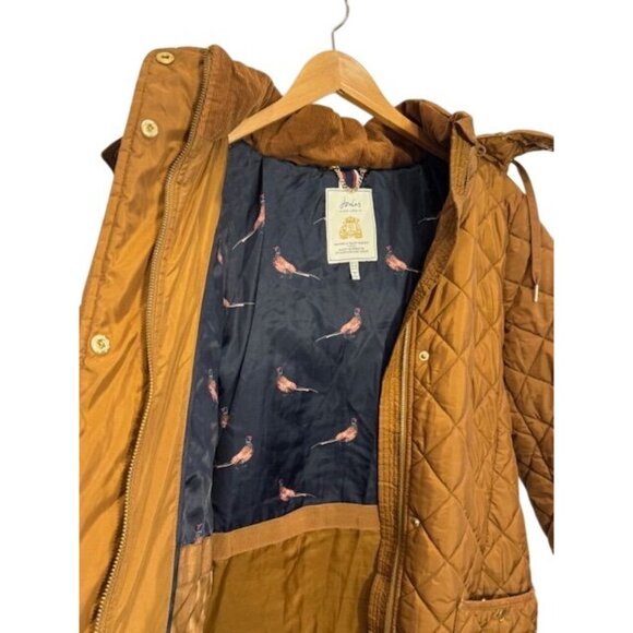 EUC Joules Chatham Womens Quilted Rust Longline Coat W/ Hood & Pockets US 12 - Picture 9 of 15